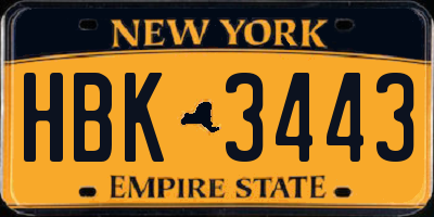 NY license plate HBK3443