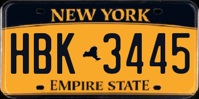 NY license plate HBK3445