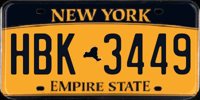 NY license plate HBK3449
