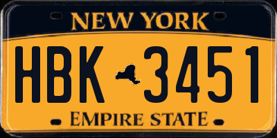 NY license plate HBK3451