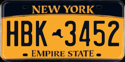 NY license plate HBK3452