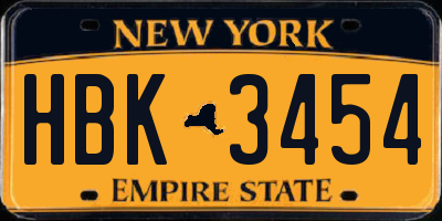 NY license plate HBK3454