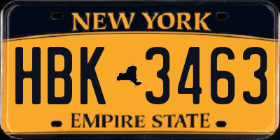 NY license plate HBK3463