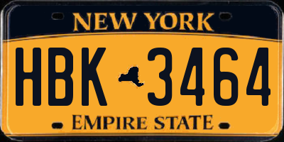 NY license plate HBK3464