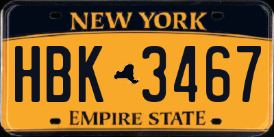 NY license plate HBK3467