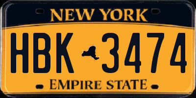 NY license plate HBK3474
