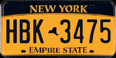 NY license plate HBK3475