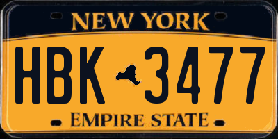 NY license plate HBK3477