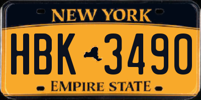 NY license plate HBK3490