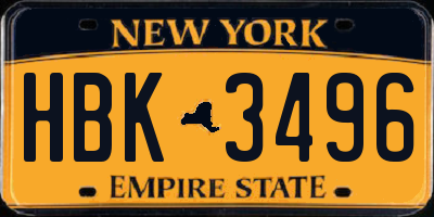 NY license plate HBK3496