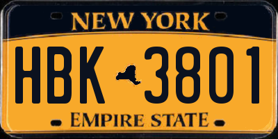 NY license plate HBK3801