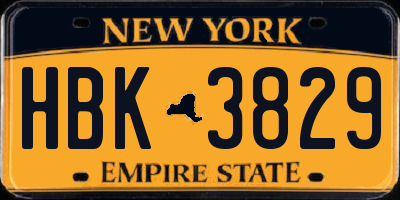 NY license plate HBK3829