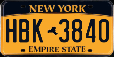 NY license plate HBK3840