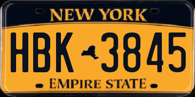 NY license plate HBK3845
