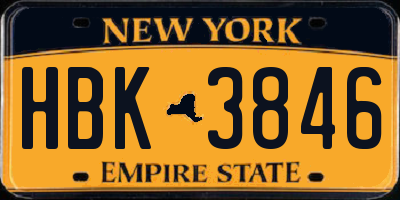 NY license plate HBK3846