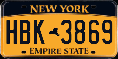 NY license plate HBK3869