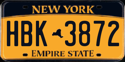 NY license plate HBK3872