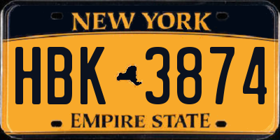 NY license plate HBK3874