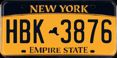 NY license plate HBK3876