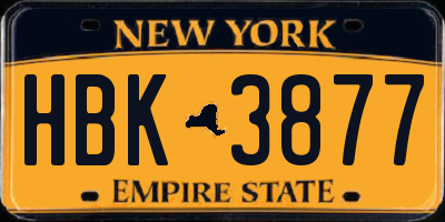 NY license plate HBK3877