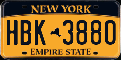 NY license plate HBK3880