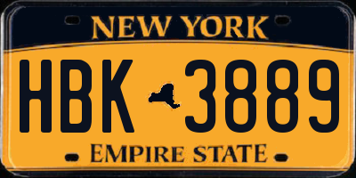 NY license plate HBK3889