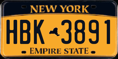 NY license plate HBK3891
