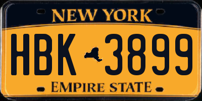 NY license plate HBK3899