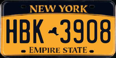 NY license plate HBK3908