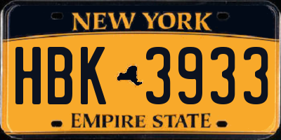 NY license plate HBK3933