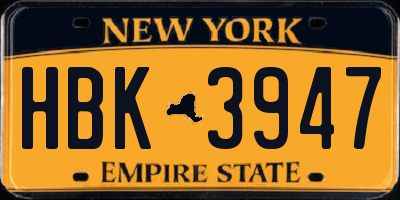 NY license plate HBK3947