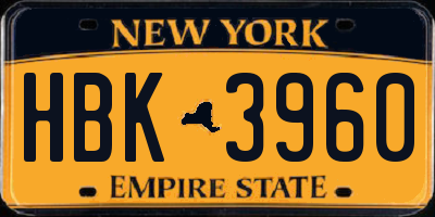 NY license plate HBK3960