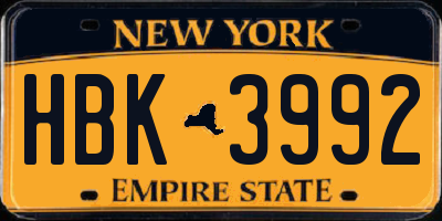 NY license plate HBK3992