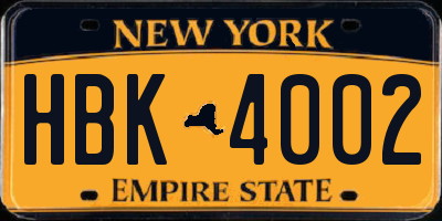 NY license plate HBK4002