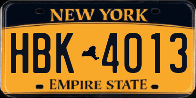 NY license plate HBK4013