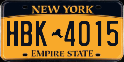 NY license plate HBK4015