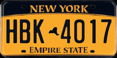 NY license plate HBK4017