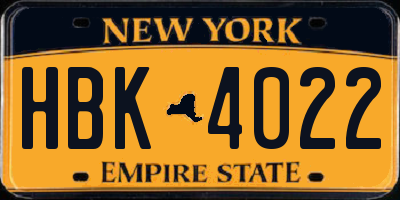NY license plate HBK4022