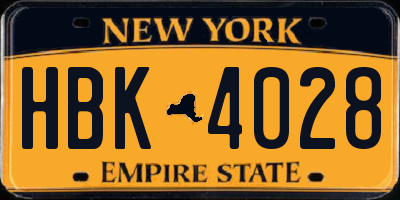 NY license plate HBK4028