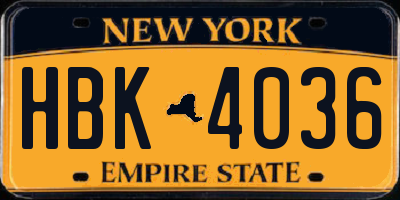NY license plate HBK4036