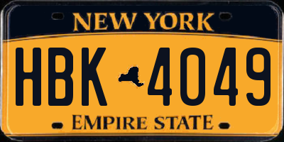 NY license plate HBK4049