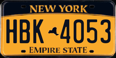 NY license plate HBK4053