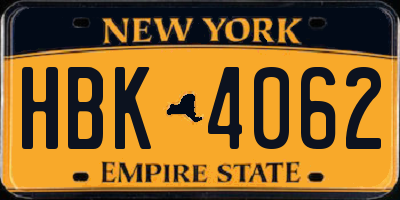 NY license plate HBK4062