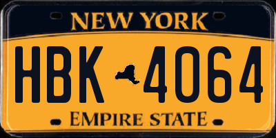 NY license plate HBK4064