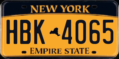 NY license plate HBK4065