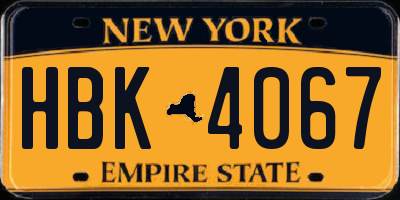 NY license plate HBK4067