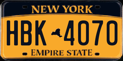 NY license plate HBK4070