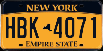 NY license plate HBK4071