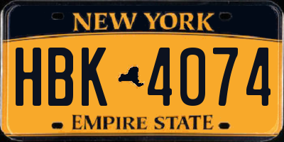 NY license plate HBK4074