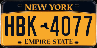 NY license plate HBK4077